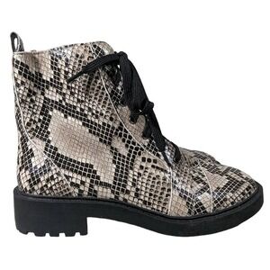 Linea Paolo‎ Moto Boot 5.5 Snakeskin Print Lace Up Ankle Boots Combat Booties